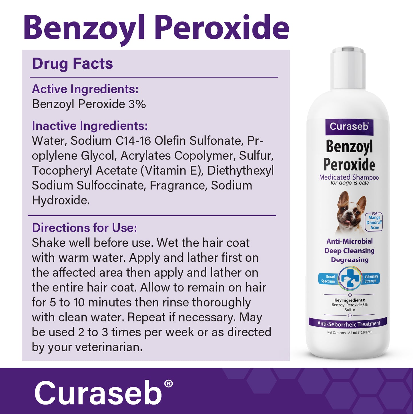 Curaseb Benzoyl Peroxide Shampoo 12oz