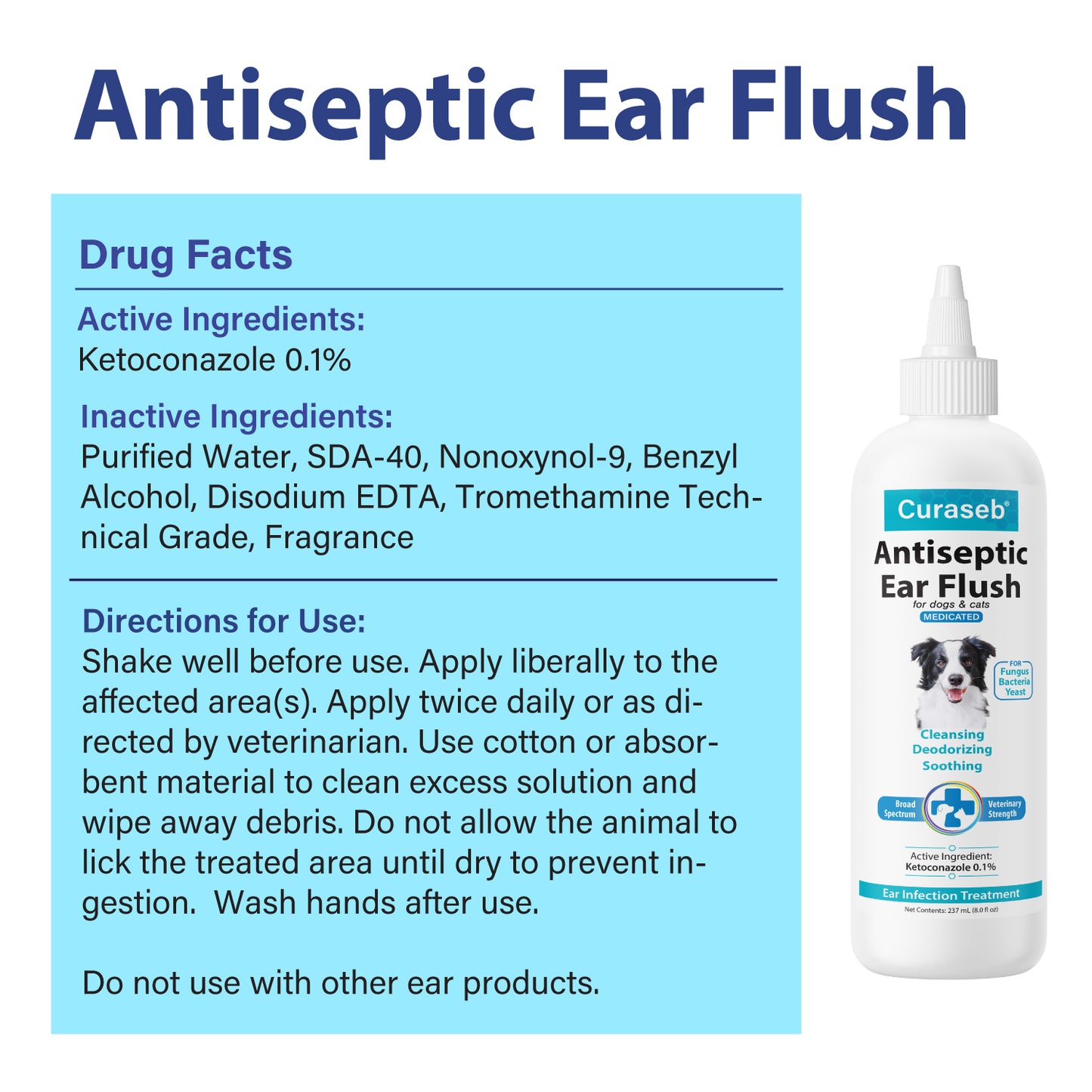 Curaseb Medicated Ear Flush for Dogs & Cats 12oz