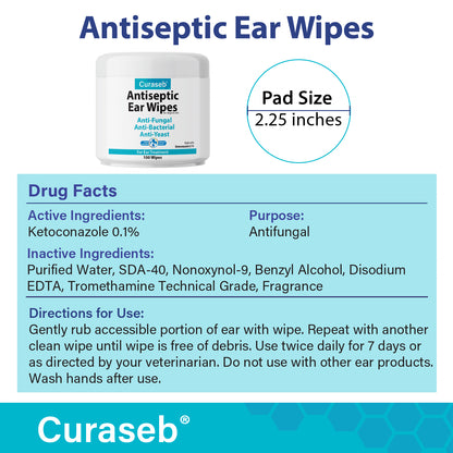 Curaseb Ear Infection Wipes for Dogs & Cats
